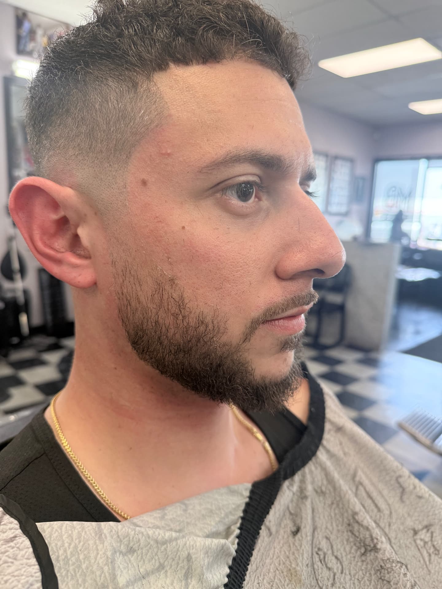 Finished haircut with detailed beard grooming